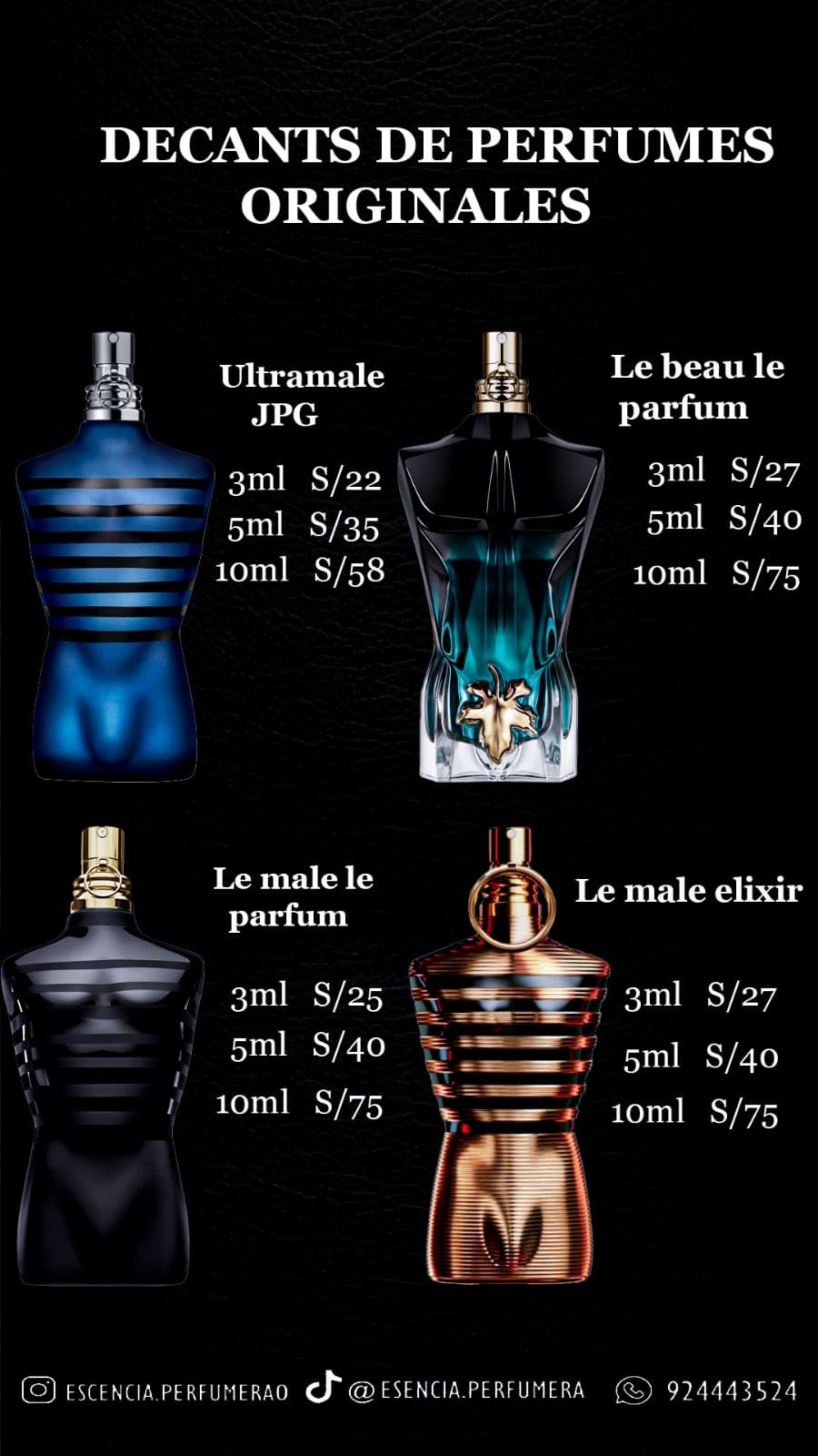 Lista de precios de decants Jean Paul Gaultier