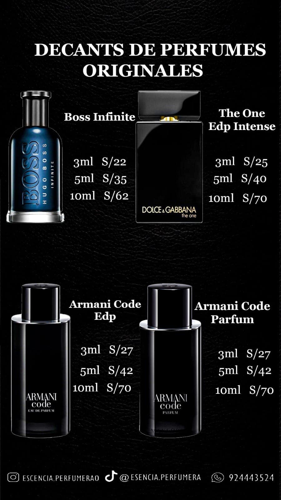 Lista de precios de decants Clásicos masculinos