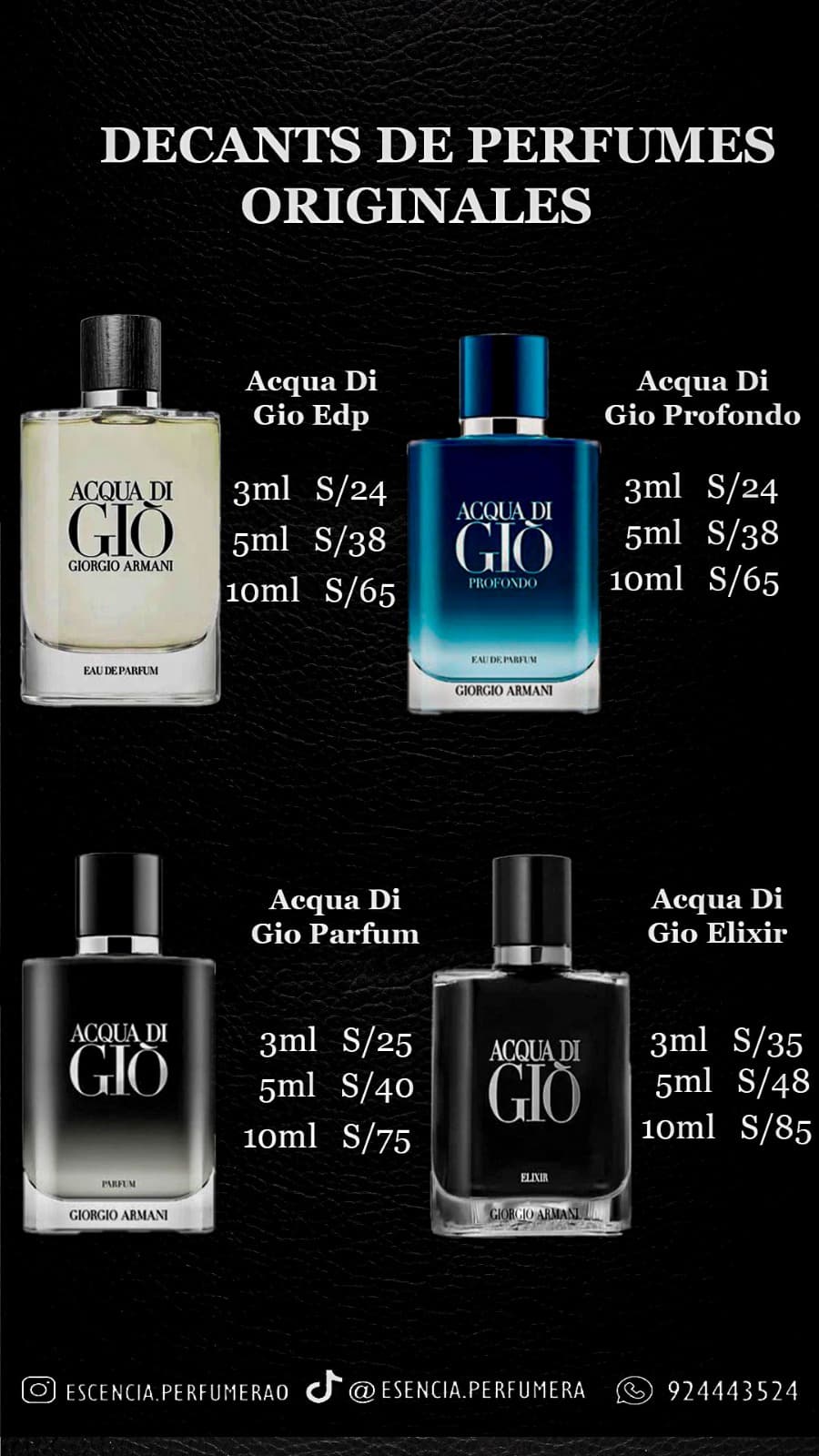 Lista de precios de decants Acqua di Giò