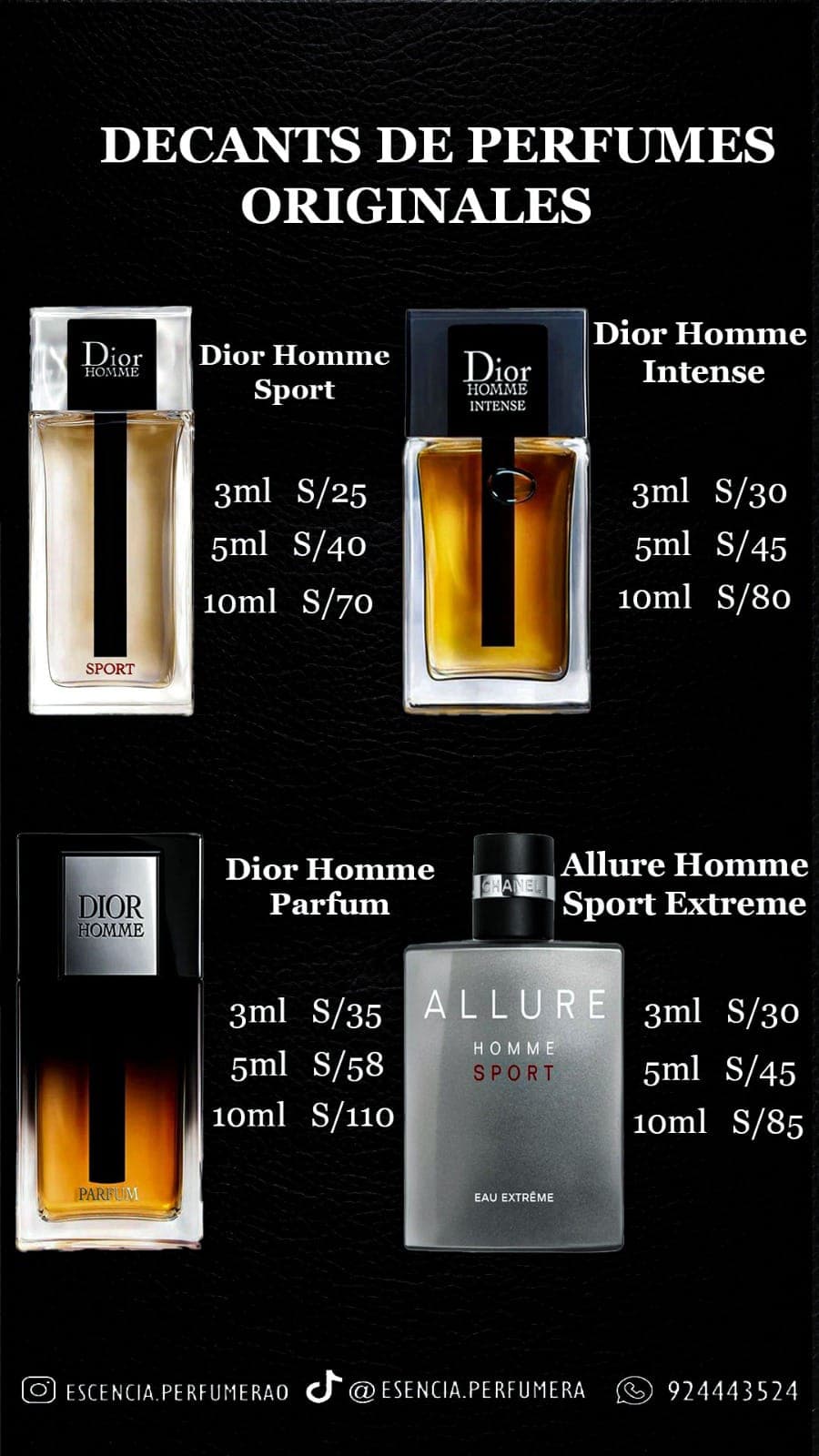 Lista de precios de decants Dior Homme