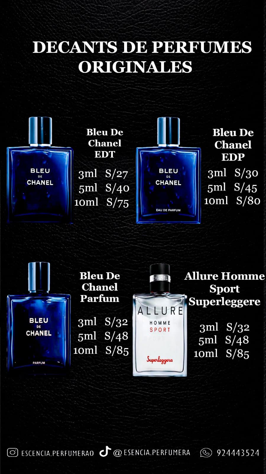 Lista de precios de decants Bleu de Chanel
